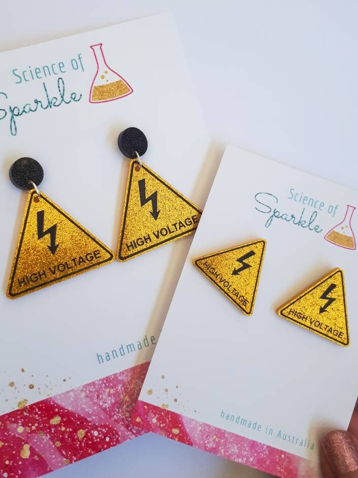 High Voltage Hazard Sign Earrings