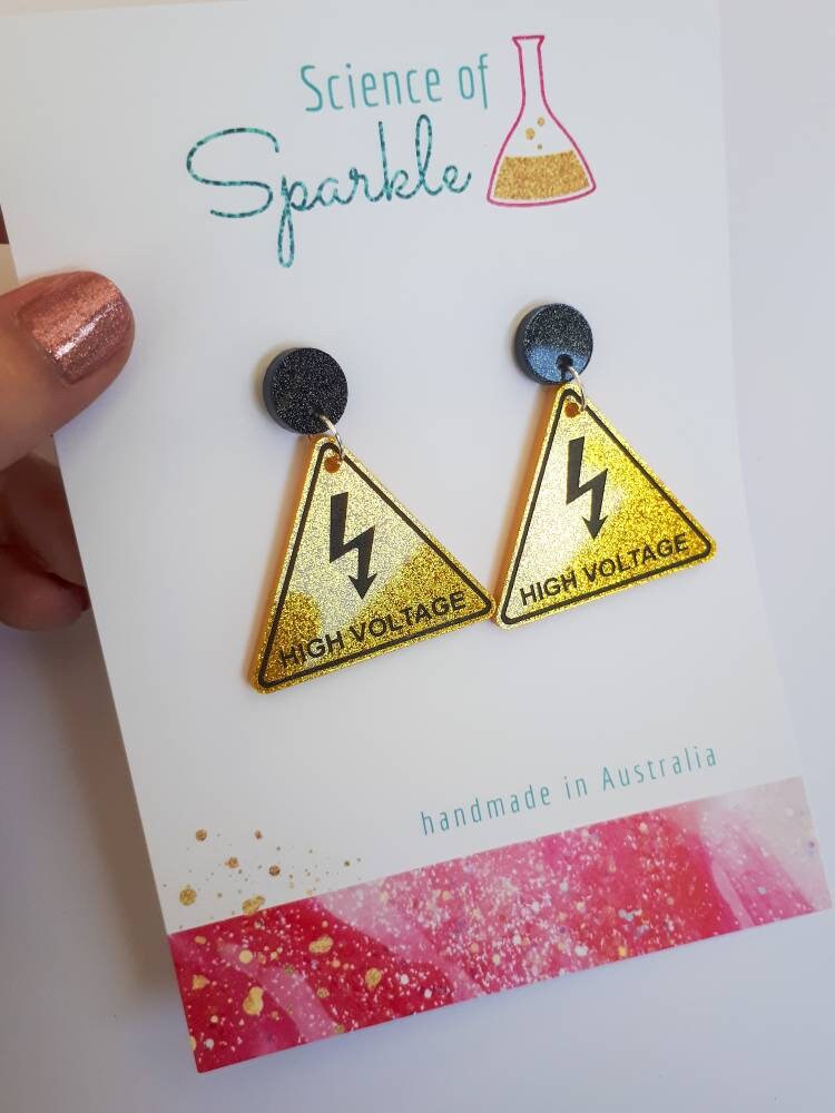 High Voltage Hazard Sign Earrings