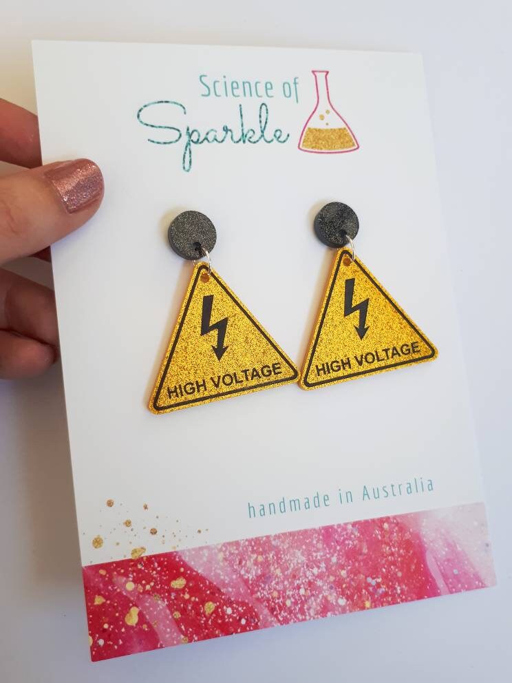 High Voltage Hazard Sign Earrings