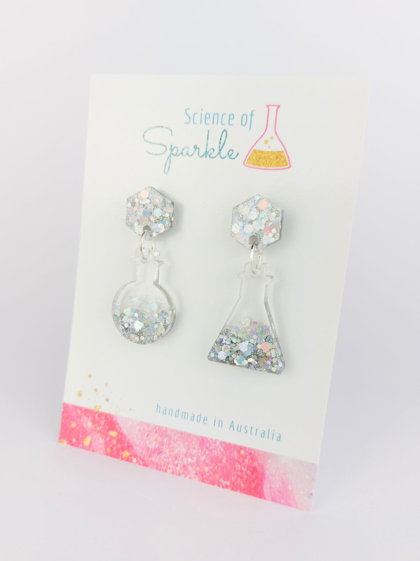 Silver Holo Flask Earrings - Stud-Top