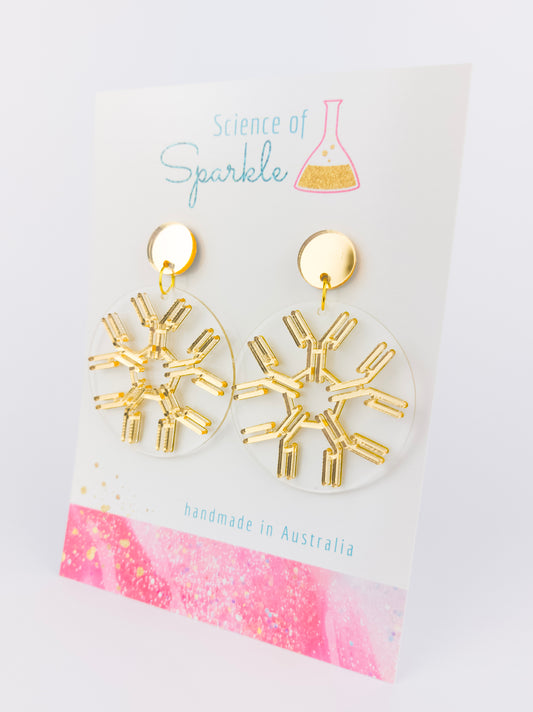 IgM Antibody Statement Dangle Earrings - Gold Mirror