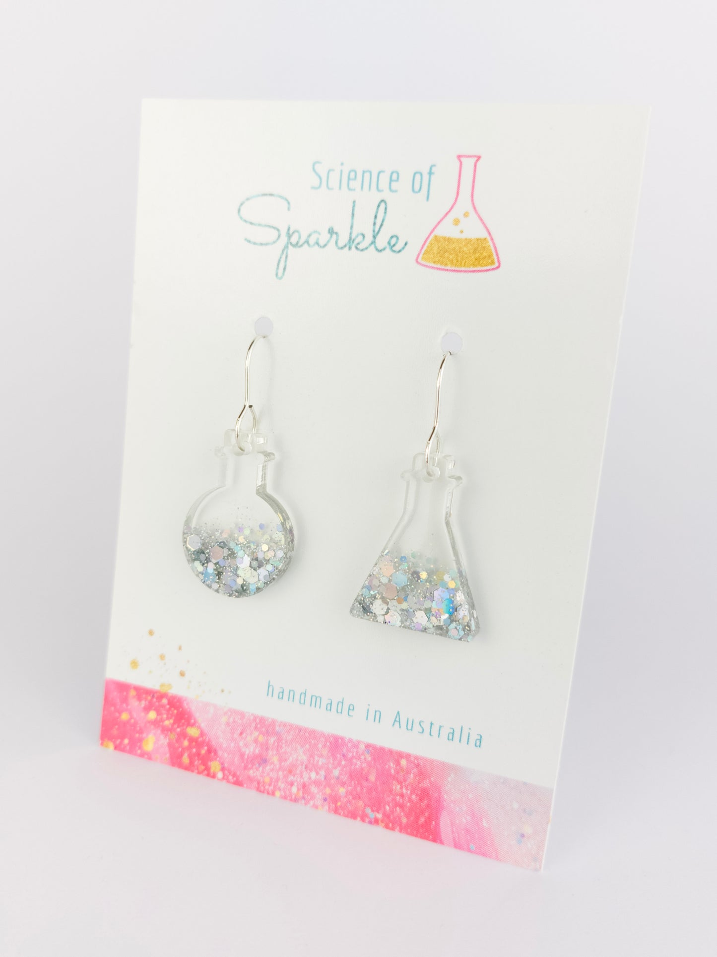 Silver Holo Flask Earrings - Hooks